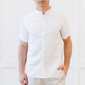 NEW Cozy Earth‎ Coastal Comfort Mock Neck Short Sleeve Button Down Shirt Large